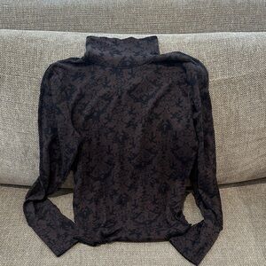 Free People Black and Brown Floral Patterned Long Sleeve Top